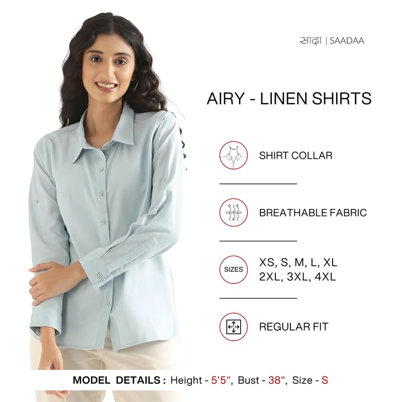 Image of SAADAA Airy Linen Shirt | Solid Regular Fit Casual Shirts Stylish for Women