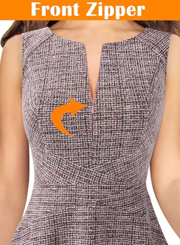 Image of VFSHOW Womens Front Zipper Work Office Business Casual Church A Line Dress | Sleeveless, Elegant Professional Career, Slim Fit and Flare Skater Dresses