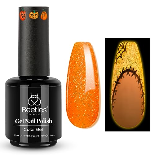 Image of Beetles Gel Nail Polish - Luminous Orange Glow in the Dark Gel Polish, Soak Off Uv LED Nail Lamp Nail Art Manicure Salon DIY Home 0.5Oz