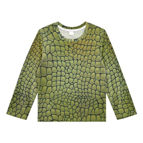 Aflyko Animal Print Boys Girls Rash Guard Shirts Green Alligator Skin Nature Kids' Rashguard UPF 50+ UV Sun Protection Swim Shirt Summer Autumn Quick Dry Long Sleeve Shirts 7-8T