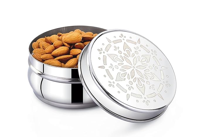 Image of Expresso Stainless Steel Small /Mini Box Dabba /Container /Storage Box, Laser Design, Set of 2 (100 Ml)