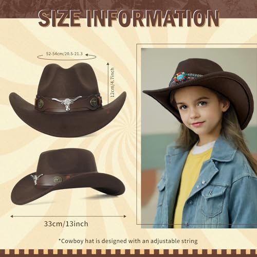 MK MATT KEELY Kids Girls Boys Western Cowboy Cowgirl Hat with Four Decorative Bands Felt Fedora Hat2