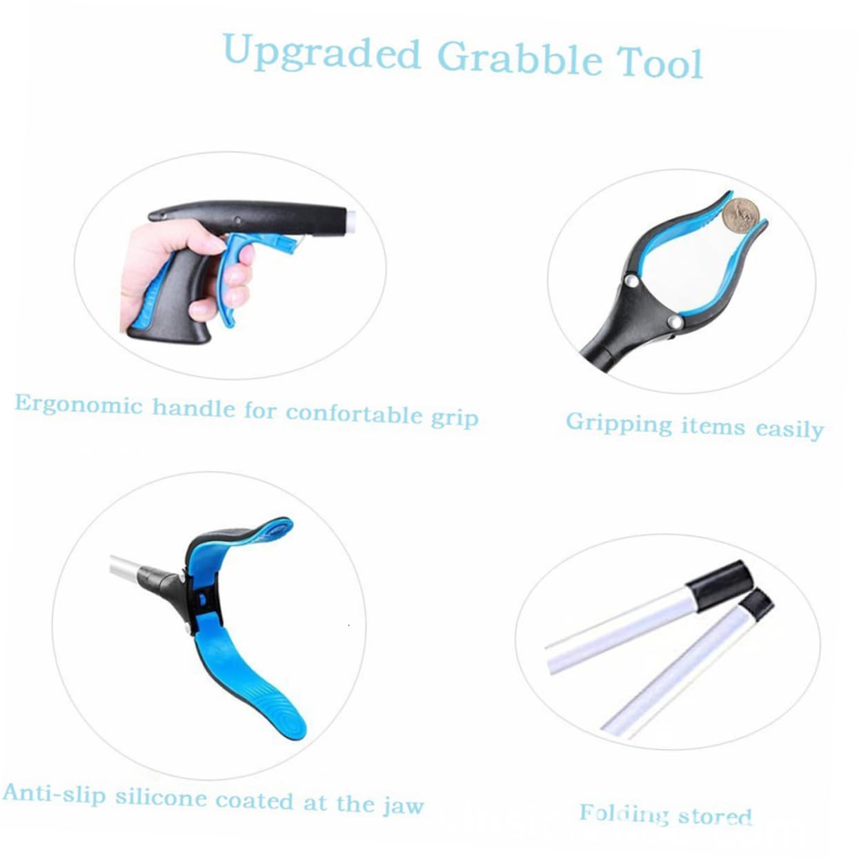 KOMBIUDA Multi-Function Trash Pickup Tool Extendable Grabber Reacher Litter Assist Wheelchair Accessible