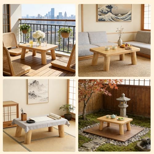 Table basse japonaise compacte en bois avec hauteurs ajustables - 8