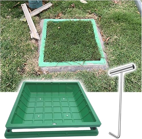 Cubierta decorativa invisible para lavabo de aguas residuales con elevador de tapa de alcantarillado, cubiertas comerciales para tanque séptico para campo de drenaje al aire libre, césped y jardín, se