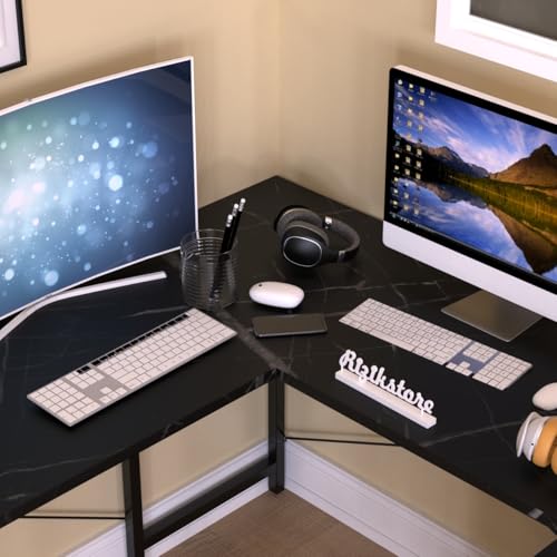Image of RIZIK STORE L-Shaped Computer Desk | 50-Inch Corner Gaming & Study Table with Engineered Wood Top, Metal Frame & CPU Shelf | Writing Workstation for Bedroom, Office & Small Rooms (Black)