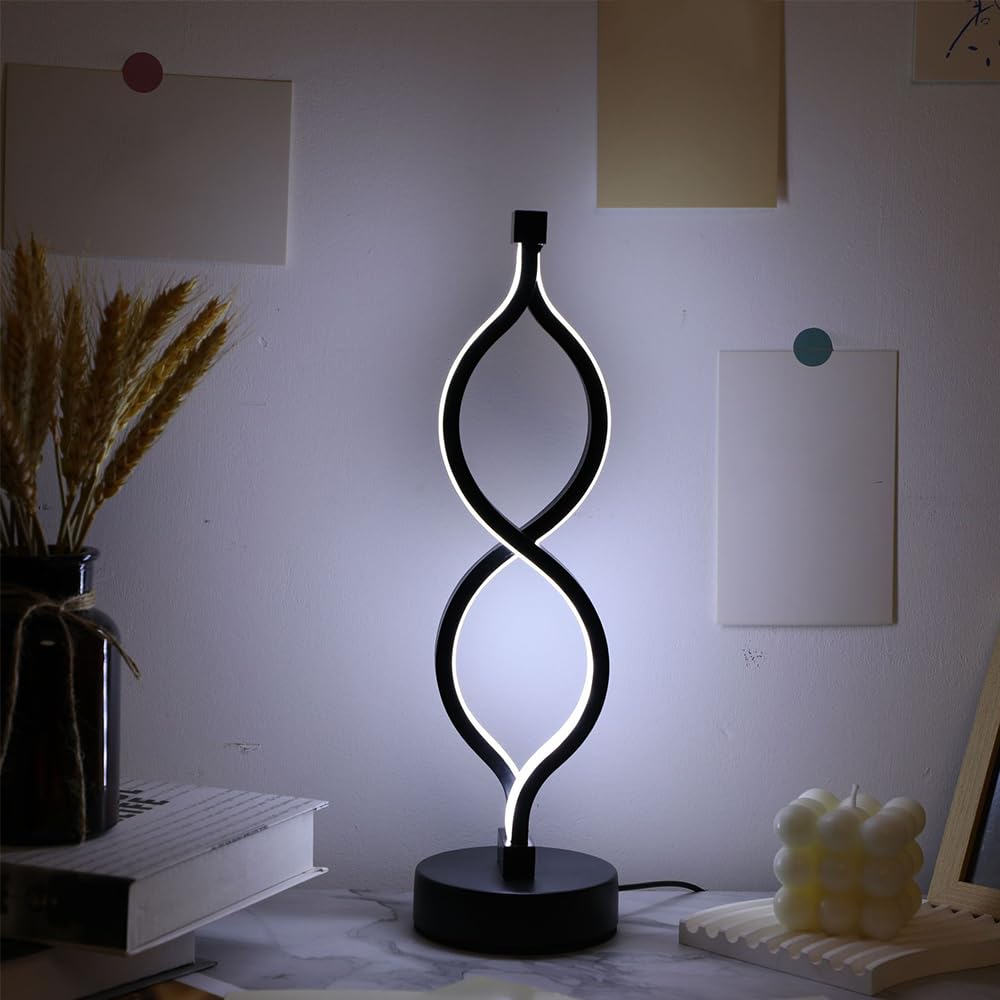 Lámpara de Mesa LED, Lámpara de noche Lámparas de Lectura en Espiral Modernas 3000K 4500K (Blanco Cálido/Natural/Frío) Lámpara de Escritorio Decorativa para Dormitorio Sala de Estar Estudio (negro)
