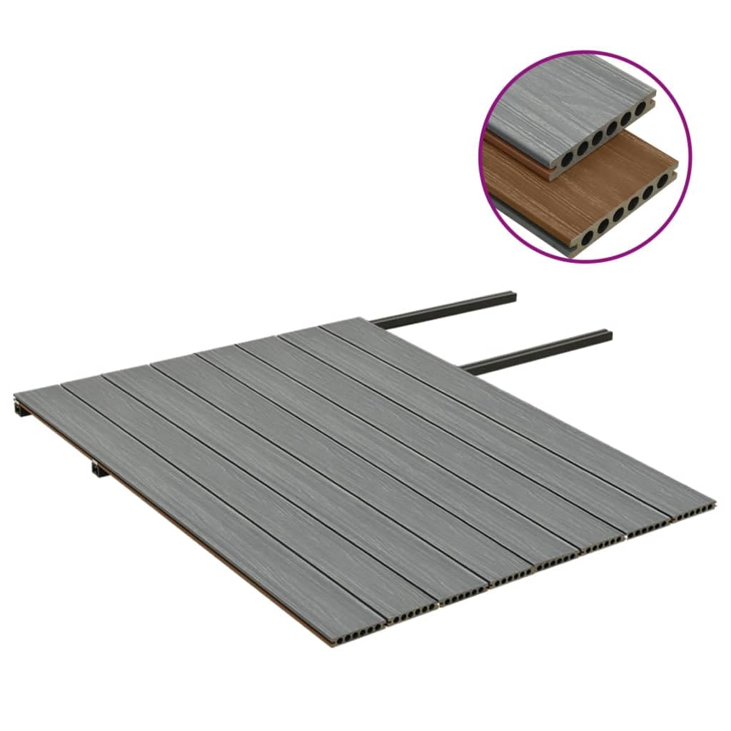 Lot de lames de terrasse WPC avec accessoires - 16 m² - Marron et gris - En bois composite - 2200 x 140 x 23 mm - Résistant à l'eau - Avec structure en bois réaliste - Pour terrasse, balcon