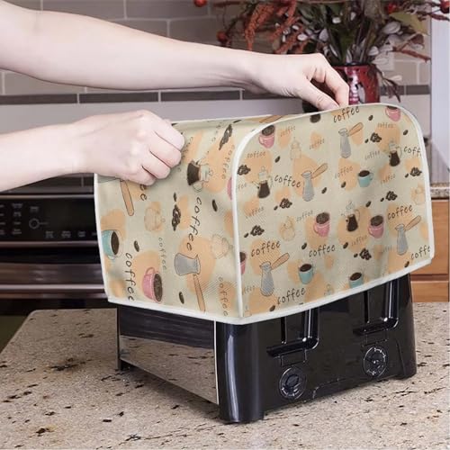 Image of 4 Slice Toaster Cover Bread Machine Cover with Handle Kitchen Small Appliance Cover Stain Resistant Dust Protection Universal Fits Home Decoration, Coffee Love Beige