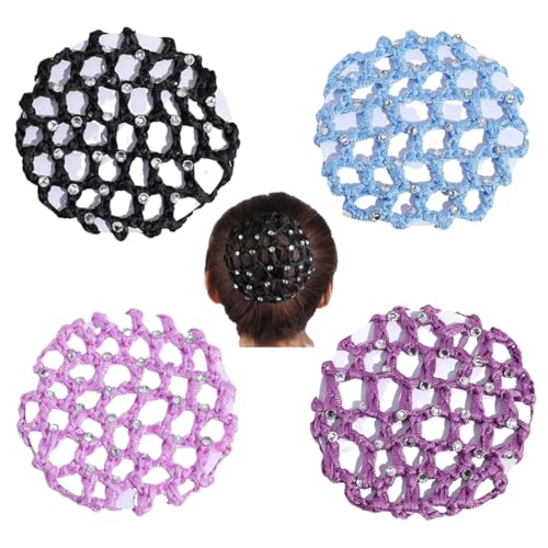 4 Pezzi Copertura a Rete per Danza Classica con Elastico per Bambini,Retina per Capelli Chignon Retina per Capelli Chignon Bambina con Perline Retine per Capelli per Hotel per capelli chignon