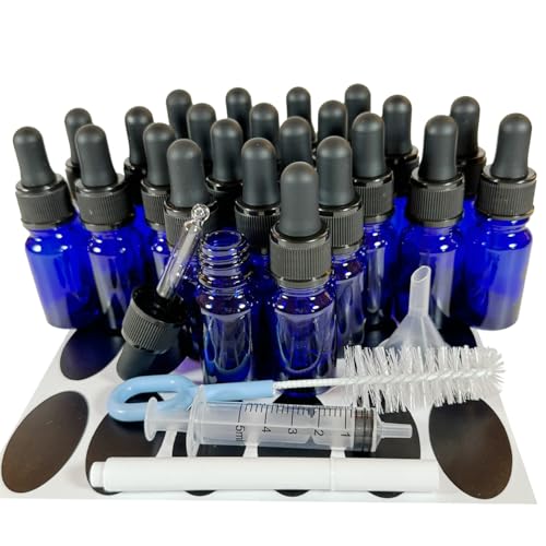 PIPIBA (24個入り) 10ml丸頭スポイトボトル ガラス製遮光瓶 アロマオイル瓶 ドロッパーボトル 香水瓶 (青色)