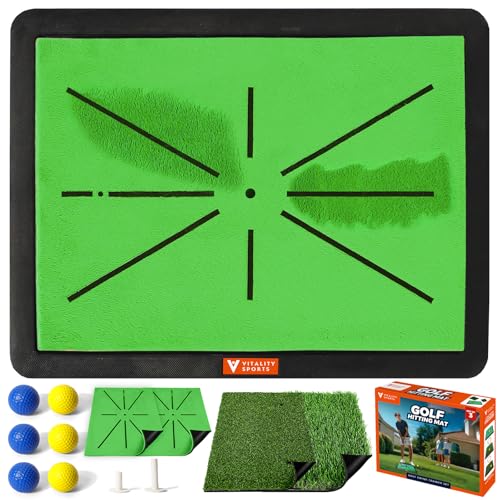 Golf Hitting Mats, Golf Practice Mat Indoor Outdoor for Swing Path Feedback, 4PCS Replaceable Golf Training Mats with No-Slip Rubber Base, Chipping Mat with Rough/Fairway/Divot Board