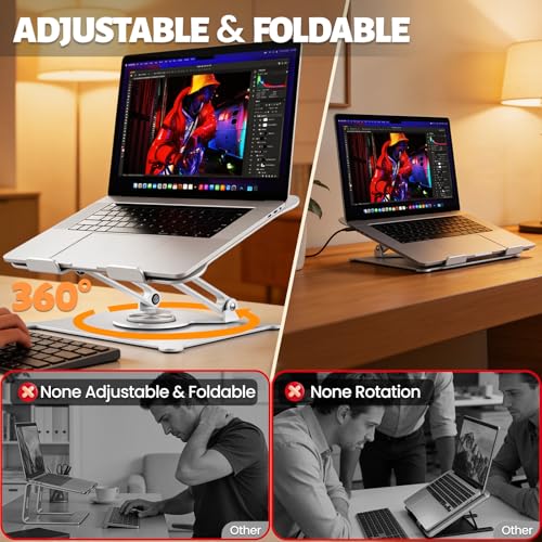 Image of Urmust Adjustable Laptop Stand for Desk, 360 Rotating Base, Ergonomic Computer Stand, Compatible with MacBook Air Pro, Dell, HP, for Office Home