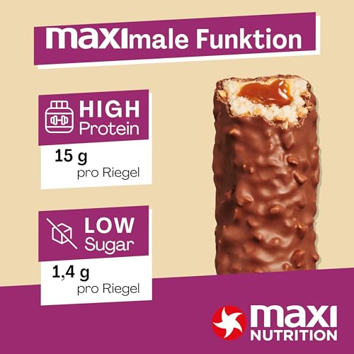 MaxiNutrition Creamy Core Bar Peanut Caramel, 12x45g Protein-Riegel, 32% Eiweiß, 15g je Riegel, low Sugar (1,4g), ohne Zuckerzusatz, ohne künstliche Aromen
