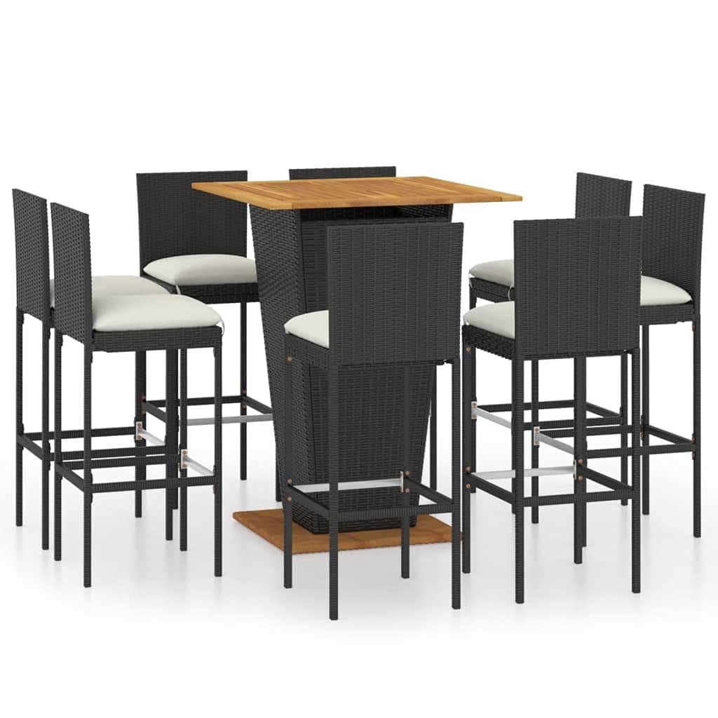 SKM Ensemble de Bar de Jardin 9 pcs et Coussins Résine tressée Noir-61KG