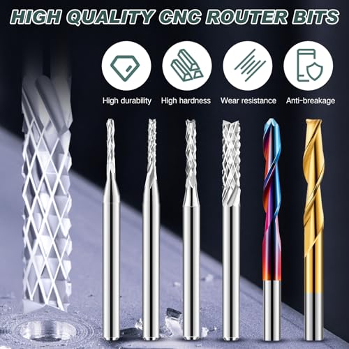 Threlaco 80 Pcs End Mills CNC Router Bits, 1/8" Shank CNC Cutter Milling Carving Bit Set Including 2-Flute Flat Nose and Ball Nose Milling Bits, Nano Blue Coat and Titanium Coat CNC Kit - Image 3