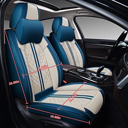 Image of GXT Car Seat Covers Front Seats Only, Front Car Seat Covers 2 Pack, Premium Faux Leather Car Seat Cushion - Universal Fit for Most Sedans SUV Pick-up Truck with Headrests(White and Blue)