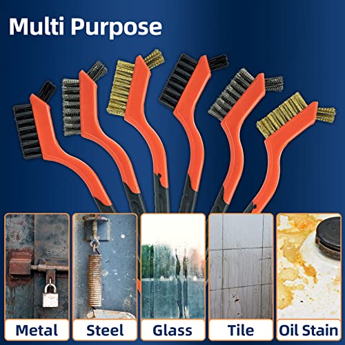 Image of SALI 9pcs Wire Brushes for Cleaning Rust Removal Nylon /Brass /Stainless Steel Bristles with Curved Handle Grip for Dirt & Paint Scrubbing Removing Unfinished Metal Parts, Paint Stains Household Clean