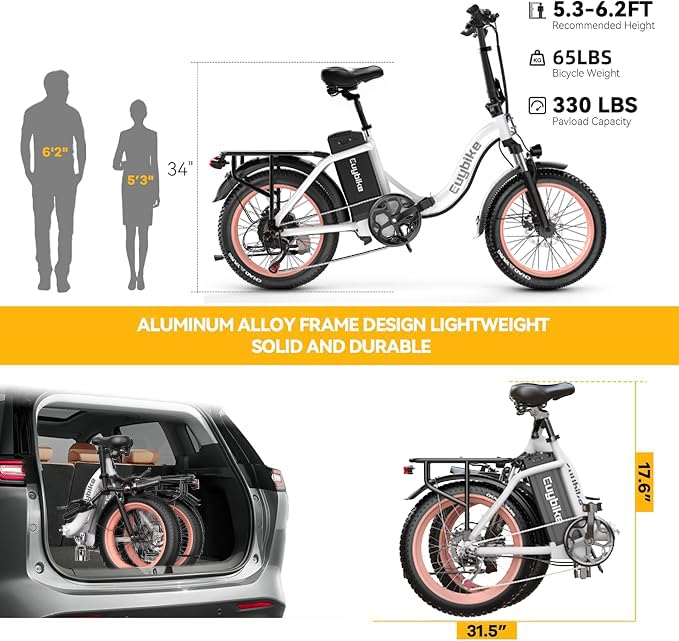 Image of 1000W Folding Electric Bike,48V 20AH Removable Battery E Bike,80 Miles Max Range Electric Bike for Adults,20 inch Fat Tire Foldable ebike,Adult Electric Bicycle for Commute Beach Snow