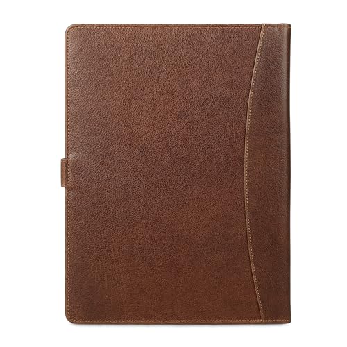 Image of KomalC Leather Portfolio Folder with Button Closure | Business Padfolio for Professionals | Vintage Organizer with Legal Pad Holder, Card Slots & Document Pockets