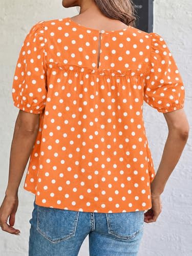 Image of Tankaneo Womens Puff Sleeve Peplum Babydoll Tops Summer Flowy Pleated Cotton T-Shirts Casual Loose Fit Cute Blouse