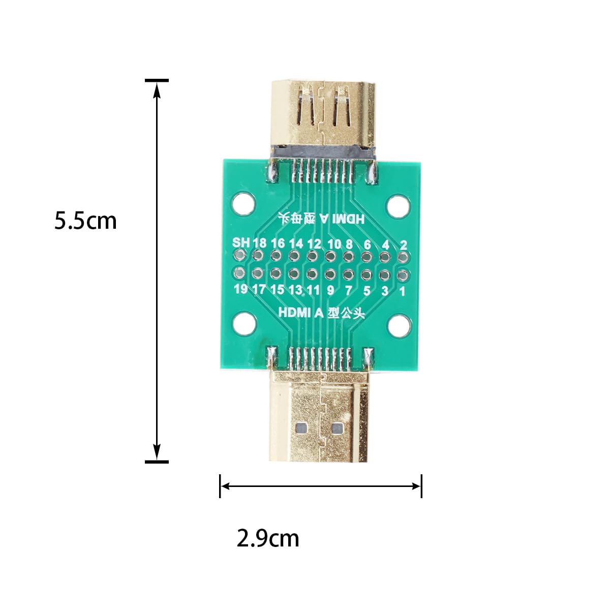 Connettore HDMI A con scheda PCB di prova, connettori maschio-femmina a 19 pin per il trasferimento del cavo della linea dati