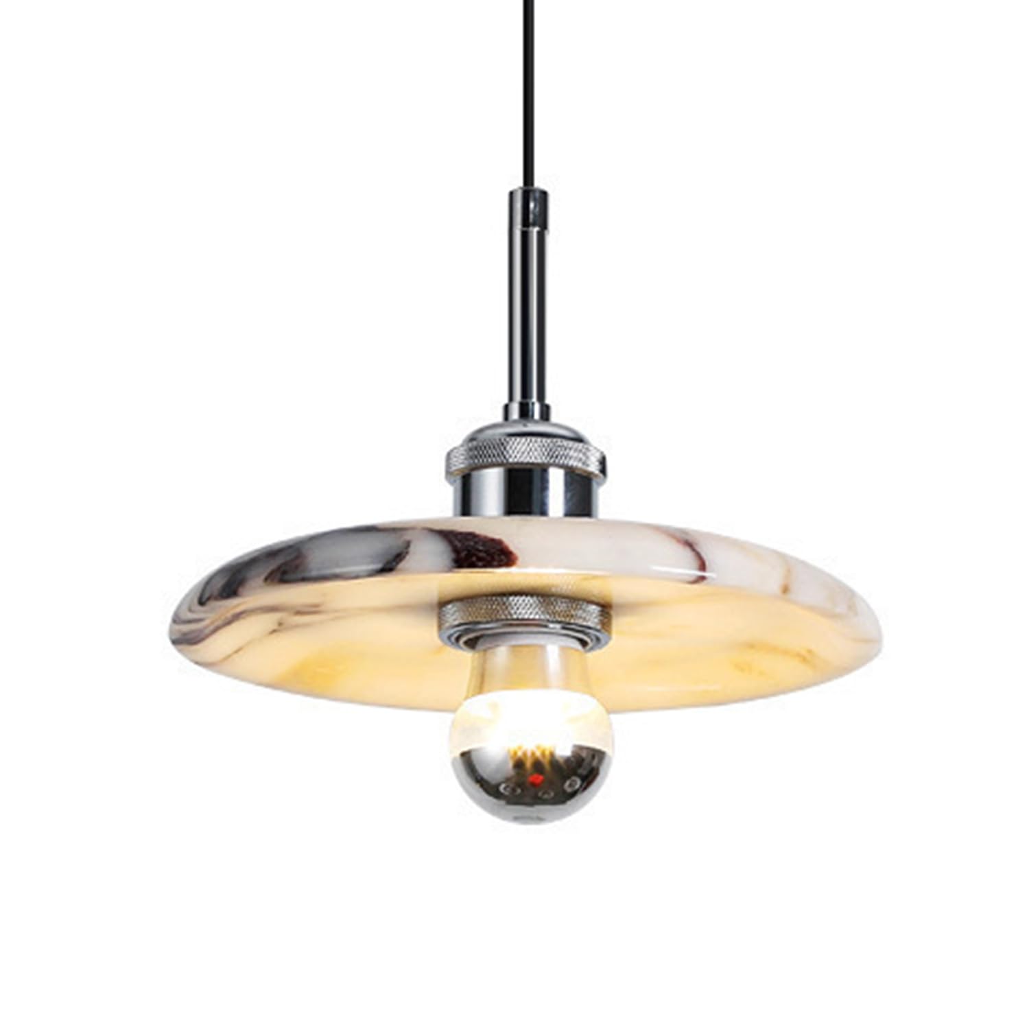 Lampada a sospensione in marmo naturale in stile spagnolo a in pietra di metà secolo Lampadario a testa singola Plafoniera con venature lucidate a mano(30cm)
