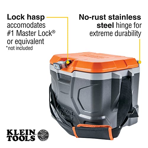 Klein Tools 55600 Work Cooler, 17-Quart Lunch Box Holds 18 Cans, Keeps Cool 30 Hours, Seats 300 Lb, Tradesman Pro Tough Box Klein Tools 55600 Work Cooler, 17-Quart Lunch Box Holds 18 Cans, Keeps Cool 30 Hours, Seats 300 Lb, Tradesman Pro Tough Box
