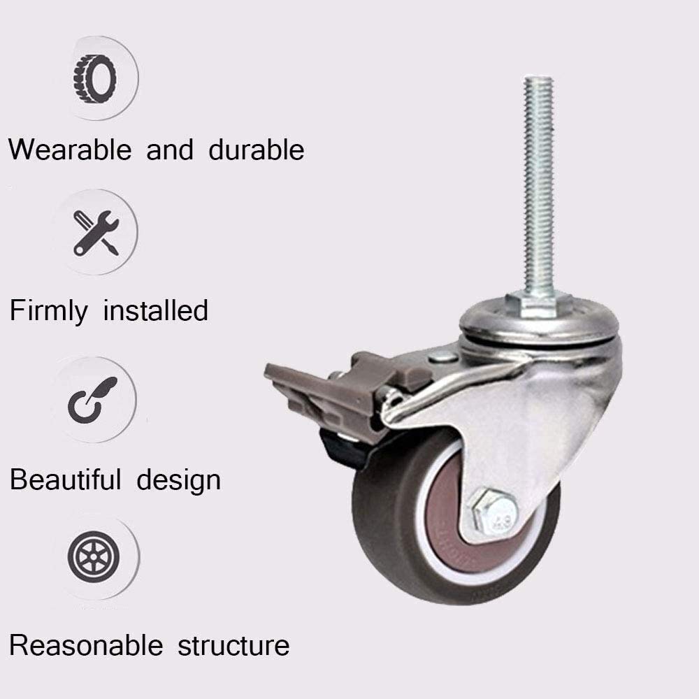4 de Pack Roulette pivotante Roues 2 Pouces M8x50mm Longue Tige Vis en Nylon roulettes pivotant roulettes avec Freins Silencieux Universel Roue avec Frein