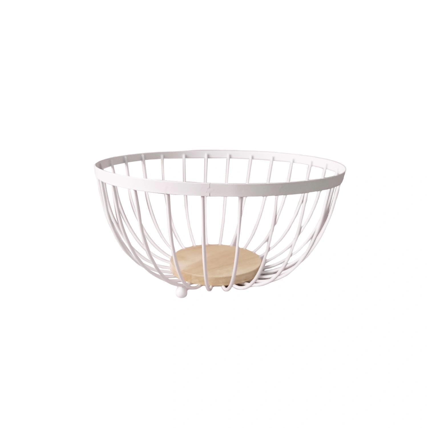 Frutero de Alambre Metálico Blanco - Regalo Fresco para el Día de la Madre - Cesta de Diseño Abierto con Soportes Elegantes para Cocina, Comedor y Decoración del Hogar Luminoso XZ-23193