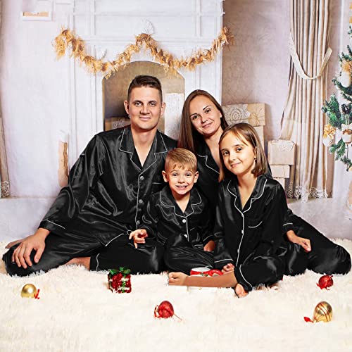 Christmas Pajamas Family Silk Satin Button Down Sleepwear Xmas Pjs Matching Sets Holiday Comfy Loungewear Men Women3