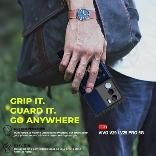 Image of AIBEX Back Cover for Vivo V29 Pro 5G / Vivo V29 5G | D10 Tough Armor Case | Sliding Camera Shield | 360 Protection | Kickstand Ring Holder | Military-Grade Shockproof Bumper Case