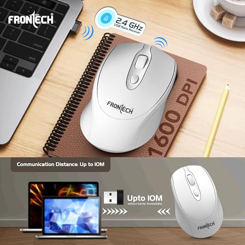 Image of Frontech 2.4Ghz Wireless Rechargeable Keyboard and Mouse|104 Keys|1600 DPI|KB-0031| Combo Set (White)