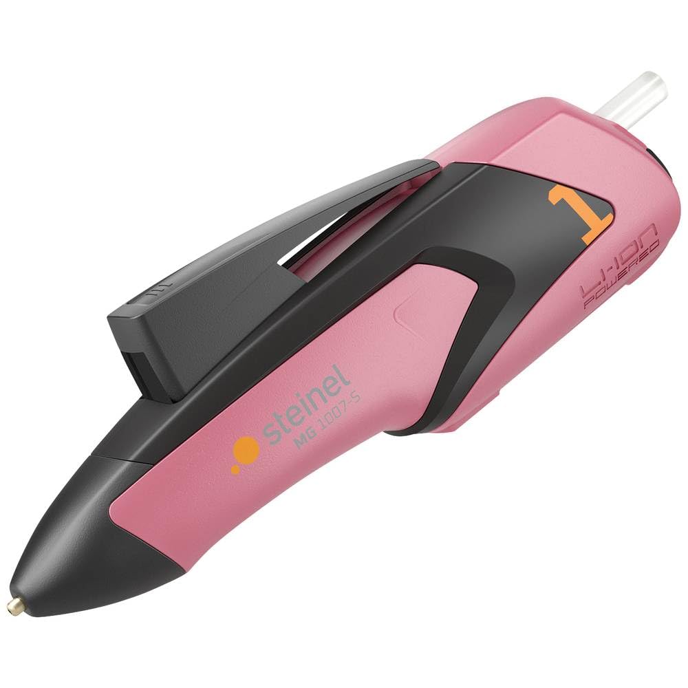 Steinel MobileGlue 1007-S Battery Powered Hot Melt Gun Pink with 3 Adhesive Sticks 7 mm Cordless for DIY Crafts and Decorating
