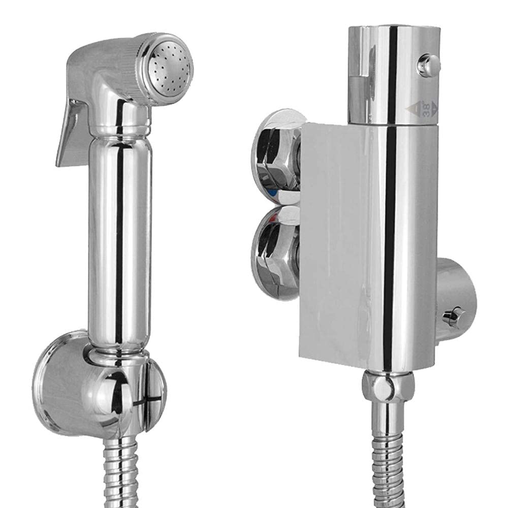 Kit Douchette WC Pulvérisateur à Bidet Chromé Thermostat pour L'Hygiène Personnelle et Le Jet à WC à Bassin Kit à Pulvérisation à Toilette Douchette