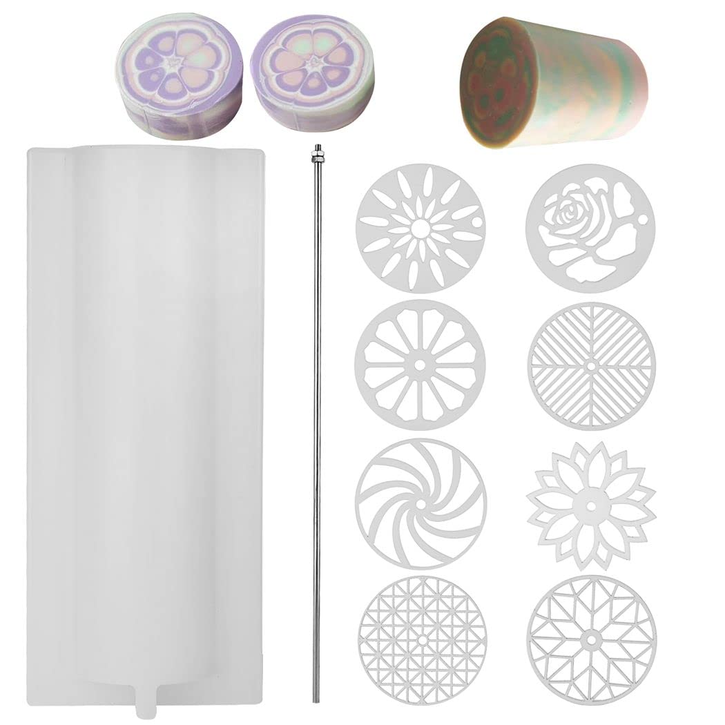 Juego de 10 moldes de tubo de jabón, moldes de silicona para hacer jabón, decoración de velas o pasteles, diseño de patrón de flores, con barra de tracción y disco de plantilla