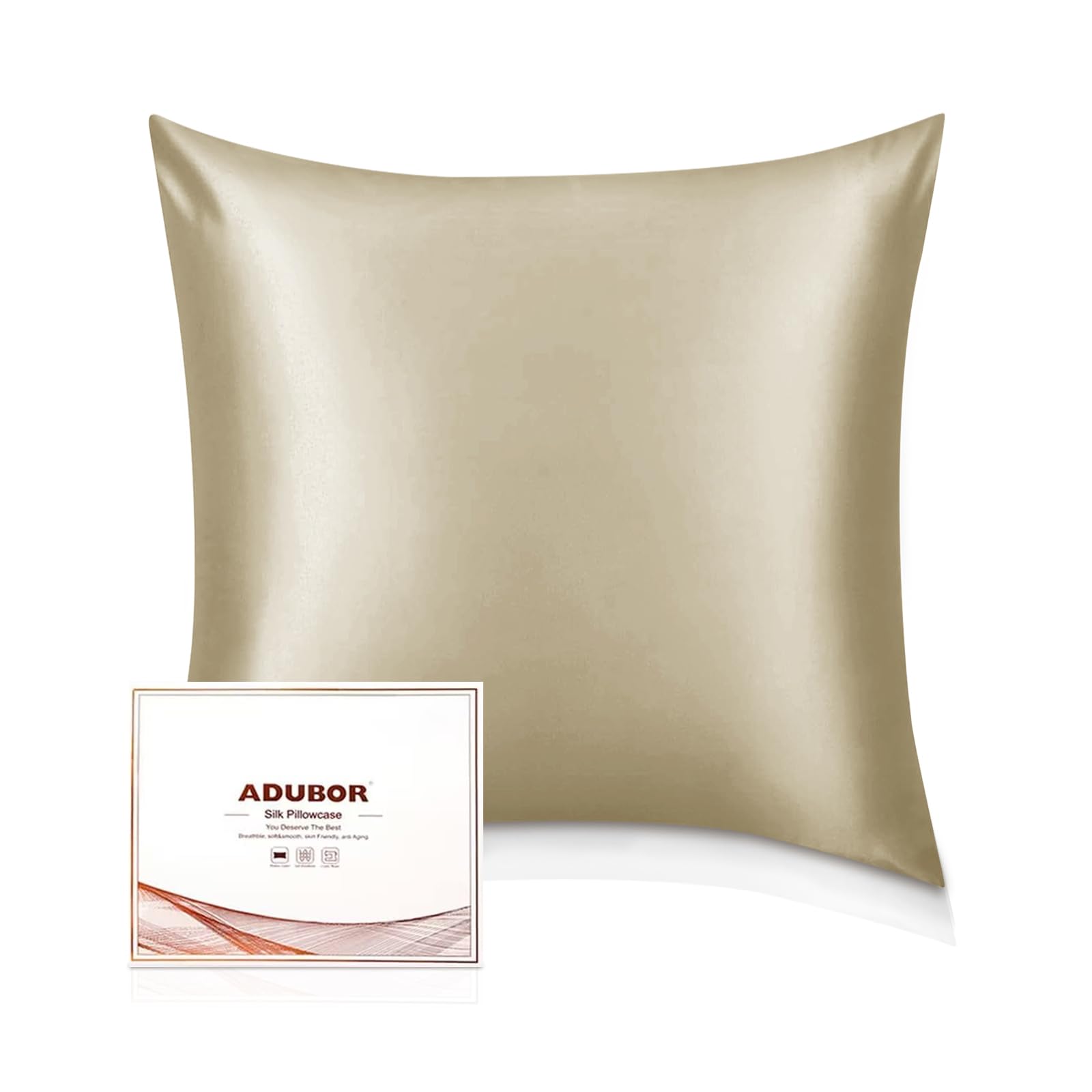 Adubor 100% Seidenkissenbezug 80x80cm für Haar und Haut mit Reißverschluss