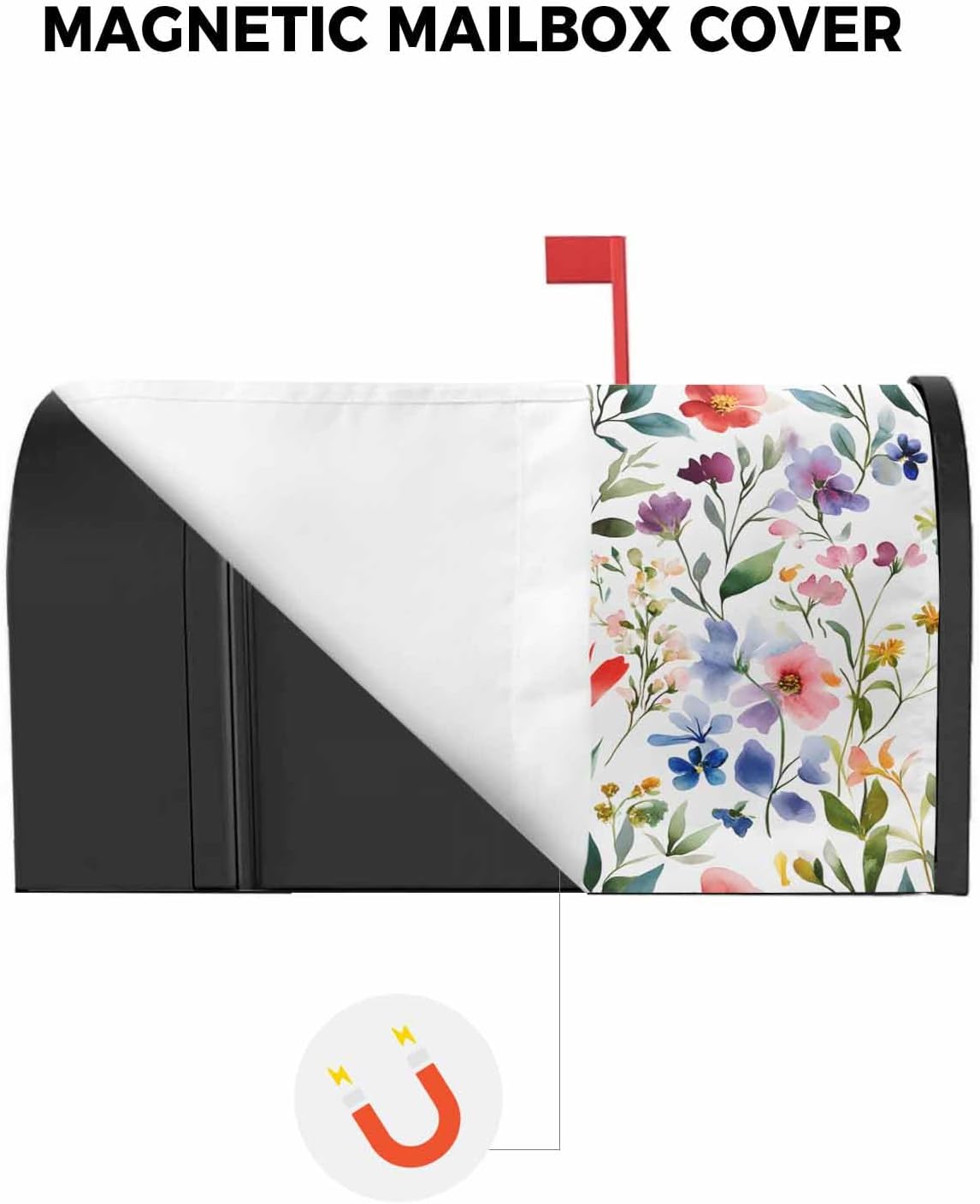Red Purple Floral Mailbox Covers Magnetic Standard Size, Boho Yellow Flower Sage Green Leaf Decorative Post Letter Numbers Box Wrap Decoration Covers Large Accessories for Garden Yard Outdoor Décor