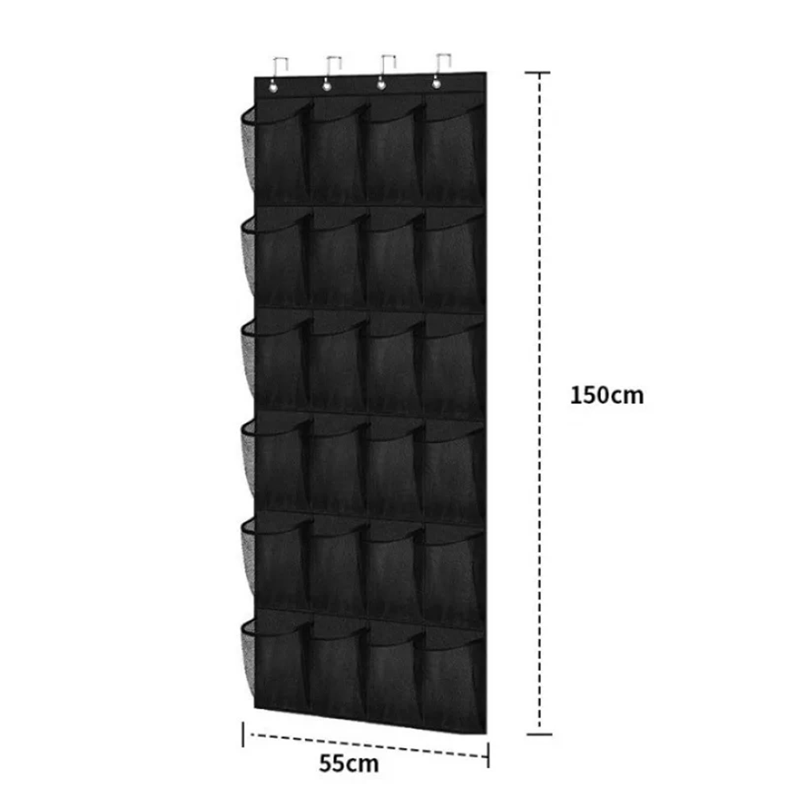 Schuhregal Wandmontage Wandmontierter Schuh-Organizer mit 24 Fächern, Stofftasche, Netzfach, transparent, for Aufhängen über der Tür(Black)