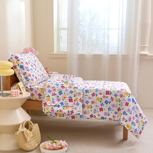 Image of Caressma Colorful Floral Toddler Bedding Set 4 Pieces Kids Comforter Set
