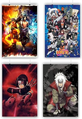 ATEVON Naruto Anime Poster Combo – Set of 4 Unframed Wall Art Prints (9x12 Inch) – Multicolor Matte Finish Decorative Manga Posters for Bedroom, Study Room, Office or Anime Wall Decor