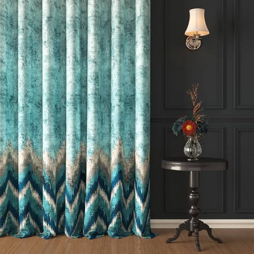 Story@Home Blackout Digital Print Long Door Curtains 9 Feet Long Set of 2 | Room Darkening | Thermal Insulated Curtain for Living Room | 118 x 275 cm, Mint Green & Light Grey | Perfect for Home Decor