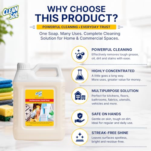 Image of Cleansol Multipurpose Liquid Soap Concentrate - 2 Ltr | All-Purpose Cleaner for Kitchen, Floors, Dishwashing & Cars | Heavy-Duty Grease Remover
