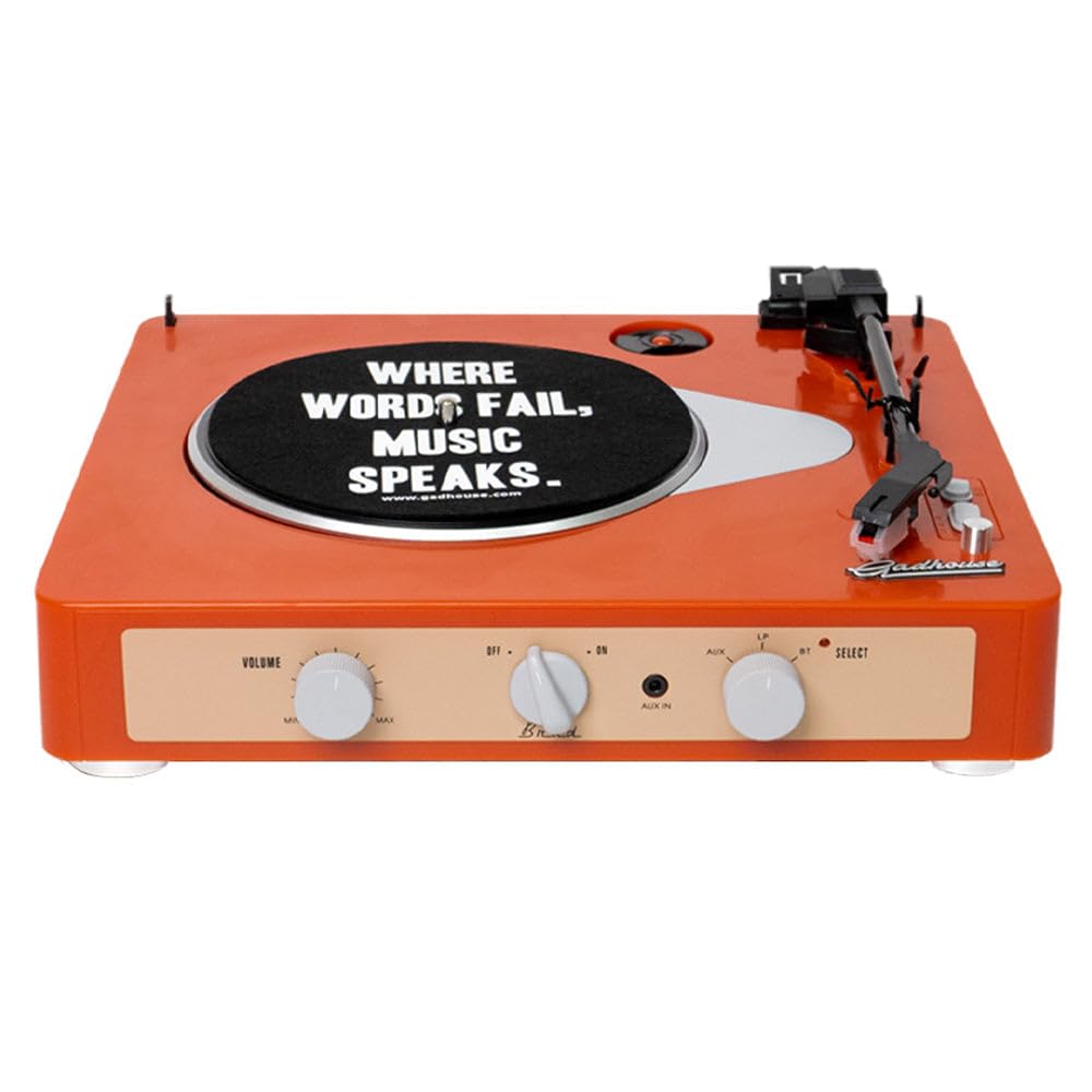 Gadhouse - Brad Retro Record Player (Built-in Bluetooth 5.0 & Pitch Control) (Tangerine)