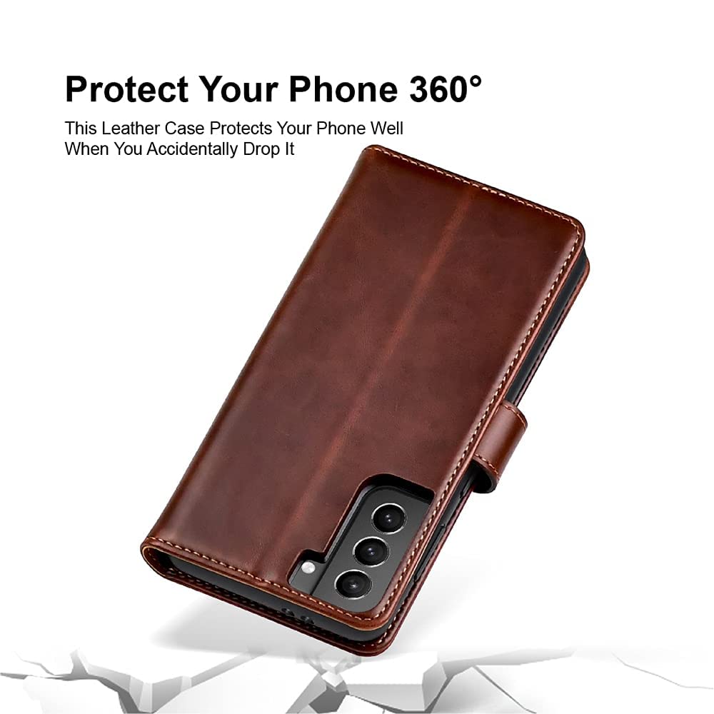 PULOKA - 2 in 1 Flip Cover for Samsung S23 Ultra - Protective Case with Card & Cash Pockets - Detachable Flip Case, Kickstand & Magnetic Closure -Vegan Leather - Profesional & Premium Finish -Brown 1