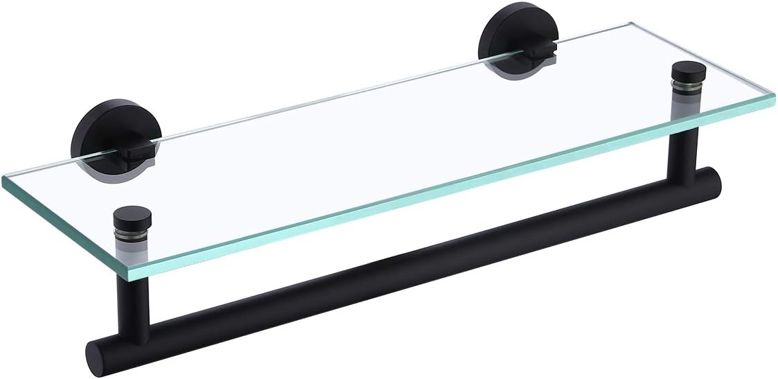 KES Glass Shelf 16" Tempered Glass Floating Shelf Wall Mount Glass Shelves for Bathroom Wall Shelf with Towel Bar SUS304 Stainless Steel Glass Shower Shelf Matte Black, A2022-BK