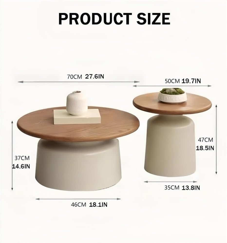 Round Solid Wood Coffee Table – Cream Style Living Room Centerpiece – Modular Combination Design(White,Small)