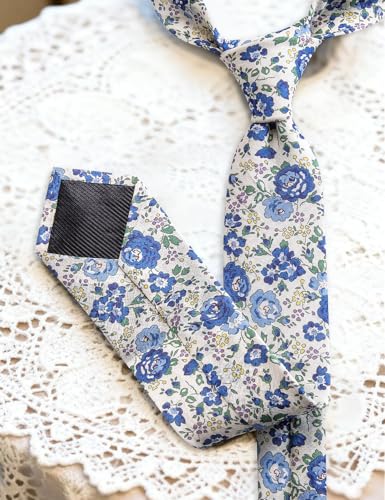 Image of Barry.Wang 100% Cotton Floral Ties for Men 63 inch Extra Long Necktie Clip | Fashion Cotton Printed Neckties,Wildflower 2.76 inch Ties Skinny,Gift Box,Groomsmen Wedding Engagement Graduation