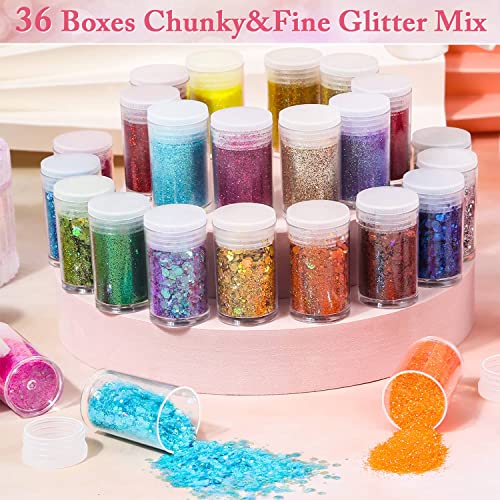 image for 36 Pcs Fine and Chunky Glitter for Resin, Audab Fine Glitter Powder As