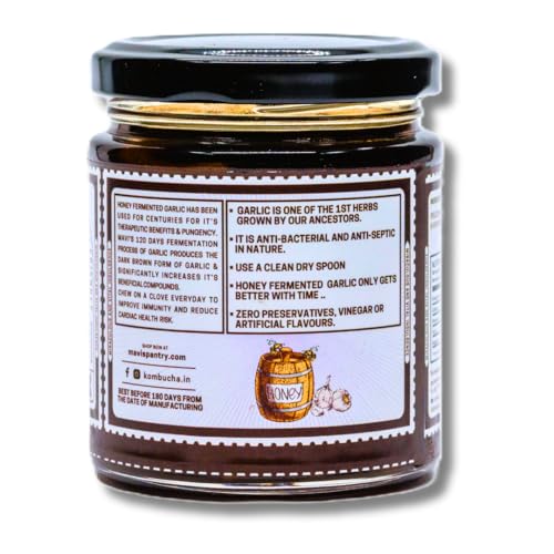 Image of MAVI's Honey Fermented Garlic | Long Ferment | Organic Garlic Pods and Wild Raw Honey | 100% Natural & Organic | No Preservatives, Artificial Flavour, Colour or Sweetener | 200g | Pack of 1